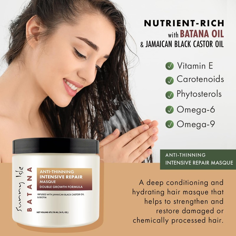 Sunny Isle Batana Anti-Thinning Intensive Repair Masque 16oz Infused with