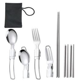 Set of 3 Titanium Chopsticks, Folding Chopsticks, Folding Spoon, Fork and Storage Bag Set, Lightweight, Portable, For Barbecues, Tableware, Climbing