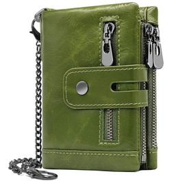 Reetee Women’s purse, small, leather zip, RFID protection, 16 card slots, Green