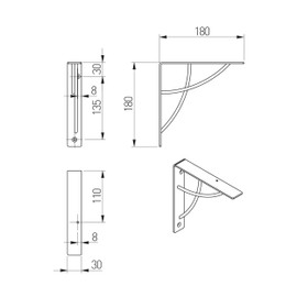 GTV Shelf Brackets, 18 x 18 cm, Matte Black, Retro Industrial Metal Wall Bracket, Shelf Holder for Wall Shelf, PP-NEO-20M, Pack of 2