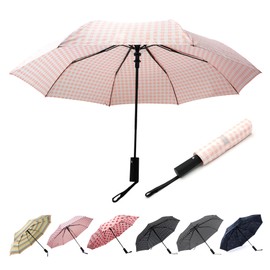 Nollia Windproof Automatic Travel Umbrella, Compact Portable with Reinforced Ribs for Sun & Rain-Automatic Pink Gingham