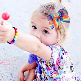 Pride Day Rainbow Hair Accessories: Large Grosgrain Ribbon Bows and Alligator Clips for Girls, Toddlers, and Women