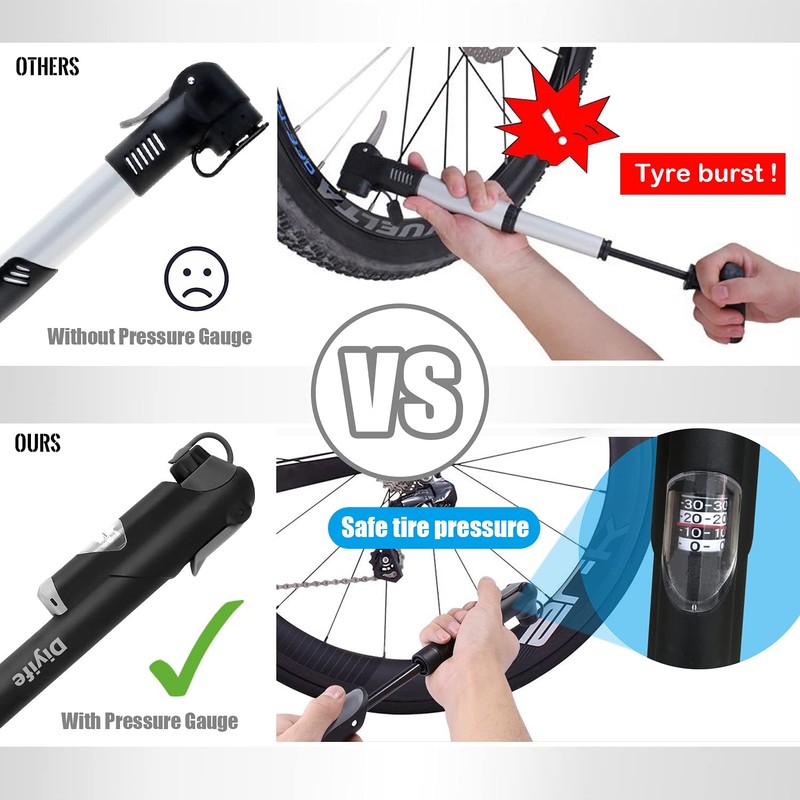 Diyife Bike Pump with Pressure Gauge, [120 PSI] [17 in