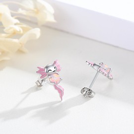 Axolotl Stud Earrings 925 Sterling Silver Hypoallergenic Animal Earrings Mexican Jewellery Gifts for Women Girls, Sterling Silver