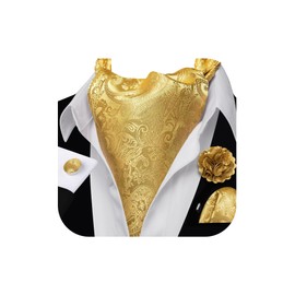 YOHOWA Mens Ascot Tie Cravat Set Paisley Gold Scarf Neckties Pocket Square Cufflinks Formal Wedding Dress Prom Party