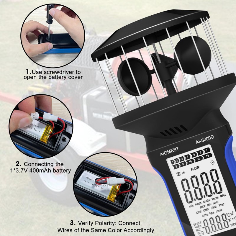AIOMEST Digital Anemometer Handheld 4 Cups 360° Wind Speed Meter,