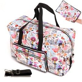 Arxus Large Foldable Duffel Tote Carry on Weekend Overnight Travel Bag Over Luggage with Shoulder Strap (Painting Girl)