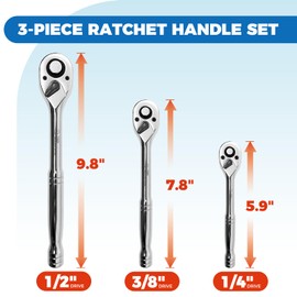 Der Erwachte 3-Piece Ratchet Set, Quick Release Reversible, 72-Tooth, 1/4", 3/8", 1/2" Drive Ratchet Wrench, 5 Degree Swing, Chrome Alloy Made, Full Polished
