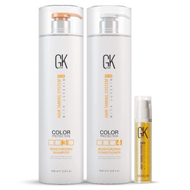 Global Keratin GK Hair Moisturizing Shampoo and Conditioner Set 1000ml I Organic Argan Oil Hair Serum For Frizz Control Dry Damage Hair Repair 10ml
