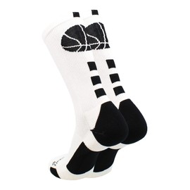 MadSportsStuff Basketball Socks with Basketball Logo Crew Socks (White/Black, Large)