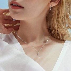 ChicSilver 925 Silver Chain in 46 cm + 5 cm Extension Charm Italian Horn Necklace Italian Horn Cornicello Amulet Lucky Charm Amulet with Gift Box for Women and Girls, Metal, No Gemstone