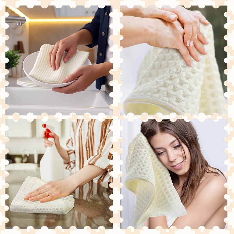 SmoothNovelty 6 Pcs Boho Bathroom Hand Towels Set Beige Waffle
