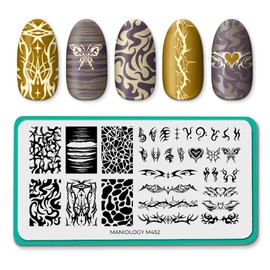 Maniology 90s Flash Nail Stamping Plate, Tribal Accents Stamp Plates, Nostalgic Tattoo Manicure Desgins, Geometric Ink Art DIY Patterns