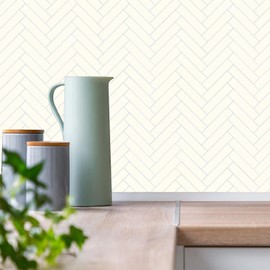 Vamos Tile Herringbone Tile Peel and Stick Backsplash - 10 Sheets Beige PVC Self Adhesive Tiles Stick on Wall Tile for Kitchen, Bathroom and Fireplace