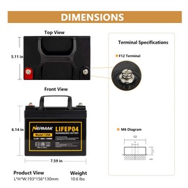 NERMAK 12V 50Ah LiFePO4 Deep Cycle Battery,4000+ Cycles Lithium Iron Phosphate Rechargeable Battery for Solar, Marine, Home Energy Storage, Off-Grid Applications and More, Built-in 100A BMS