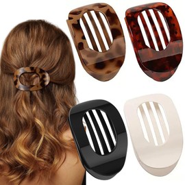 Flat Claw Clips for Women, 4 PCS French Hair Clip, Strong Hold Curved Claw Clips for Thick Thin Hair, Glossy Leopard Print and Pure Color Hair Accessories Set for All Hair Types