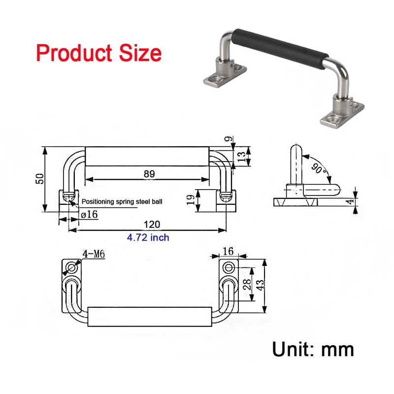 WZDXBQD 304 Stainless Steel Folding Handle 90 Degree Folding Solid
