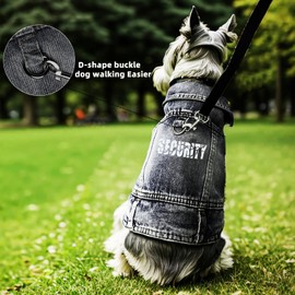 JcDuDoi Dog Jeans Black Security Jacket Denim Pet Coat for Puppy Small Dogs Cotton Classic Overalls Male Cat Costumes Sleeveless Washed Vest Clothes Outfit T-Shirts（XX-Large）