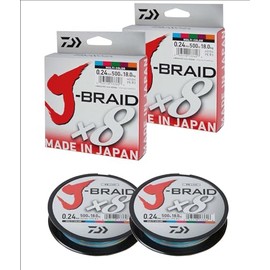 2 pcs. Daiwa J-Braid 8 Braid 0.10mm, 6,0kg/13,0lbs, 150m multicolour (Double pack)