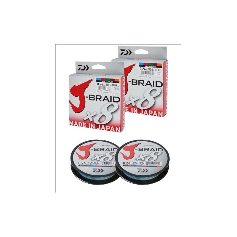 2 pcs. Daiwa J-Braid 8 Braid 0.10mm, 6,0kg/13,0lbs, 150m multicolour