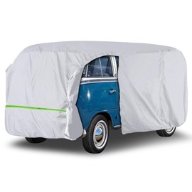Federedevo Silver Car Cover Waterproof All Weather Compatible with 1950-1992 VW Bus T1 T2 T3, Volkswagen Vanagon Full Car Cover with Door Zipper, Windproof Strap, Storage Bag