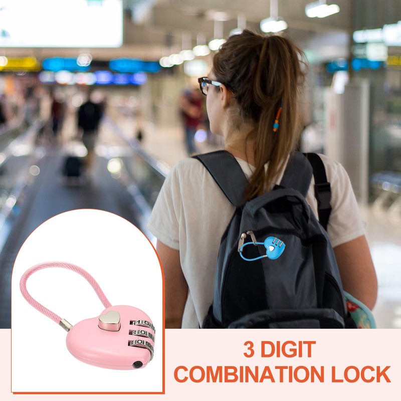 PATIKIL 3 Digit Cable Combination Lock, 2 Pcs Heart Shape