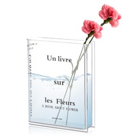 Transparent Book Vase, Clear Decorative Holder for Flowers, Plastic Book Shaped Flower Holder, Office Decor Living, Room Small Plastic Vase, Novel Home Decor Shelf Ornament