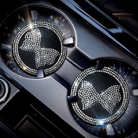 Mulixis Car Bling Cup Holder Coaster 2 Pack 2.75 Inch Crystal Rhinestone Car Cup Holder Insert Coaster Bling White Car Interior Accessories for Women and Girl(BDbow tie-White 2)