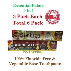 Essential Palace Organic 6 Tubes Mix Toothpaste " MORINGA & BLACK-SEEED" Essential Palace 5 In 1