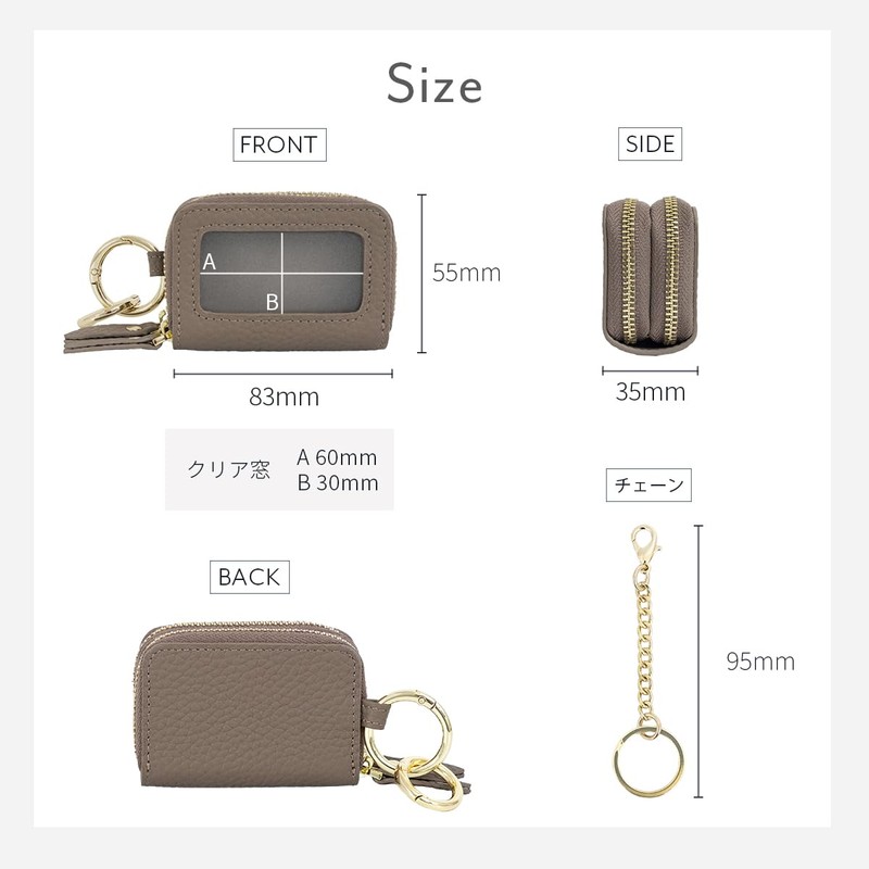 RafiCaro Key Case, Double Pockets, Genuine Leather, Smart Key, Clear