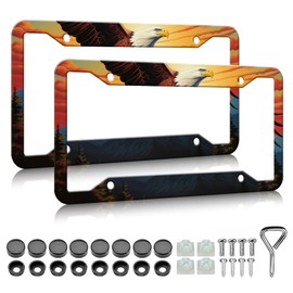 HCSS Eagle License Plate Frames - 2 Pack Eagle Patriotic License Plate Holder, Aluminum Metal Rust-Proof Waterproof Car Decorative Tag Frame for Standard US 12x6 Inch