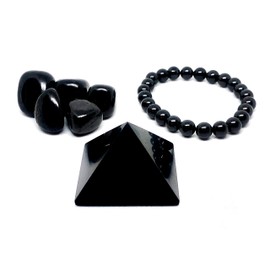 Pachamama Essentials Pachamama Essentials Shungite Set, Comprehensive EMF Protection Gift Set | Shungite Stone Kit Contains Pyramid 2", 8mm Bead Bracelet and 5 Tumbled Stones