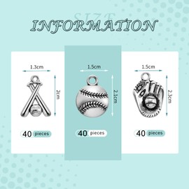 Junkin 120 Pieces Alloy Baseball Charms Silver Softball Charms Baseball Glove Bat Charms Antique Softball Beads Sports Theme Pendants for Bracelet Necklace Earring DIY Jewelry Making, 3 Styles