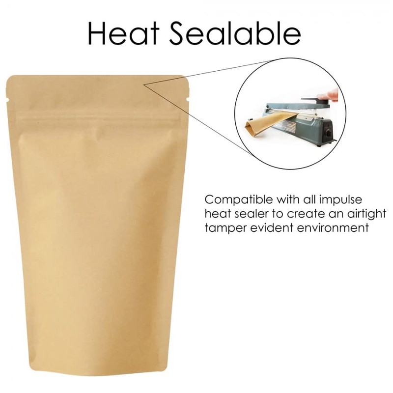 RIGHTPAK Kraft Paper Bag with Resealable Zipper - Stand Up