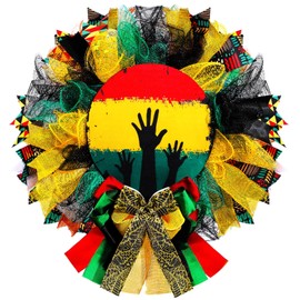 Wavwavw Juneteenth Wreath for Front Door 13.7 Inch June 19th Red Black Burlap Bow Wreath for Independence Black History Month Kwanzaa African American Decorations Freedom Memorial Day Party Supplies
