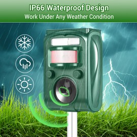 Solar Ultrasonic Animal Repellent Outdoor,Motion Detection & LED Flashing Strobes,Deer Repellent Devices Squirrel Cat Skunk Rabbit Raccoon Deterrent,Keep Critter Coyote Away Yard, Farm, Garden(Green)