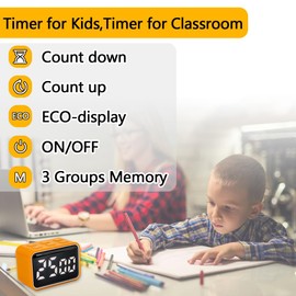 ZCTIMYI Digital Mini Timer Rechargeable Led Display, Count Down/Up Timer with ON/Off, 3 Preset Memory Times Loud Alarm Desk Timer for Kids Classroom Office Kitchen Cooking, Black