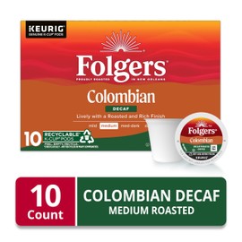 Folgers Colombian Decaf Coffee, Medium Roast, Keurig K-Cup Pods, 10 Count Box