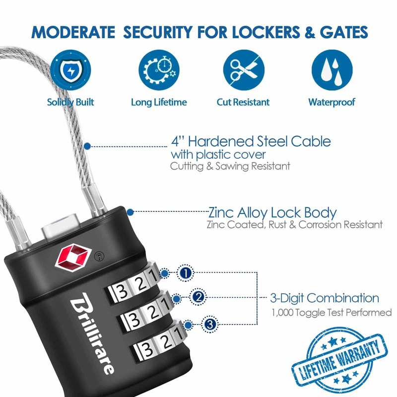 2 Pack TSA Approved Luggage Locks, Combination Travel Cable Lock,