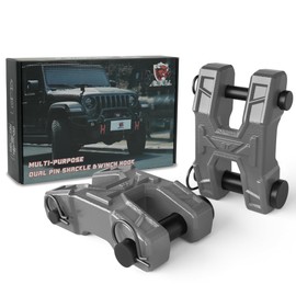 AMBULL H-Shaped Towing Winch Shackle, Heavy Duty Winch Fairlead Hook, Dual Pin Design as 3/4" Shackle & 3/8" Winch Hook for Towing, Recovery, Off-Road, 17,636 lbs Working Load-2 Pack, Grey