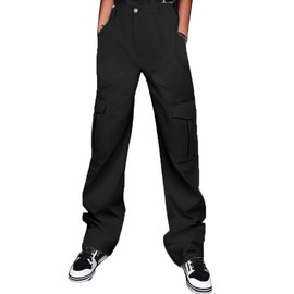 FENGQIYUNHAI Women High Waisted Cargo Pants with Pockets Bussiness Casual Wide Leg Pants Black