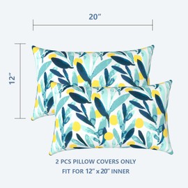 LVTXIII Outdoor/Indoor Lumbar Pillow Cases ONLY, 12” x 20” Patio Garden Decorative Lumbar Pillow Covers All Weather Lumbar Cushion Covers for Home Garden Sofa Use, Leaves Multi