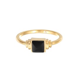 Elli Elli Premium Ring Women's Square Vintage with Onyx in 925 Sterling Silver Gold-Plated, Onyx