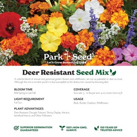 Park Seed Grow Your Own Vibrant Annual and Perennial Wildflower Garden Seed Mixture, Easy to Grow Varieties for Pollinators and Spring Gardens - Deer Resistant Mix, 1/4 lb