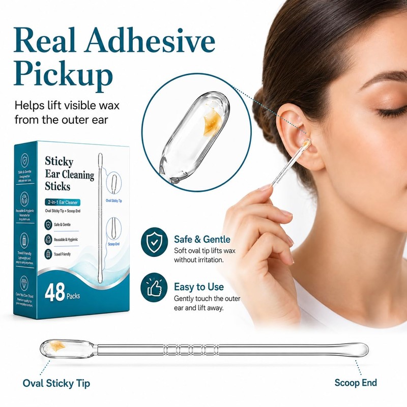 2-in-1 Sticky Ear Wax Remover, Dual-Ended Ear Cleaning Stick with