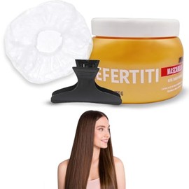 Mascarilla capilar hidratante con aceite de argán y proteína de trigo que repara, suaviza y elimina el frizz del cabello seco y maltratado + gorro de baño y pinza mariposa ALFAMAR