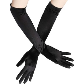 1Pair Long Black Satin Gloves for Women, Elbow Length Bridal Fancy Dress Wedding Evening Party Opera Gloves,1920s Style Dance Gloves Stretchy Long Mittens, 20s Party Bridal Gloves for Women