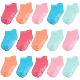 HYCLES 15 Pairs Girl Grip Socks Non Slip Toddler Girls Socks Baby Ankle Sock for 3-5T Kids