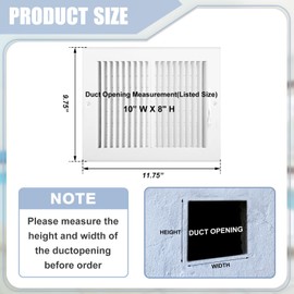 4 Pack Air Ceiling Vent Cover Grille 10"w x 8"h Duct Opening Size, 2 Way Steel Grille Register with Adjustable Damper for Ceiling Wall HVAC Heat Cold Air Conditioner (White, Outer 11.75" W x 9.75" H)