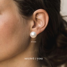 Women and Girls Pearl Stud Earrings. Fresh Water Cultured Pearls Button Shape Secret & You | 925 Sterling Silver Mounts | Available in 10 sizes from 4 mm to 13 mm